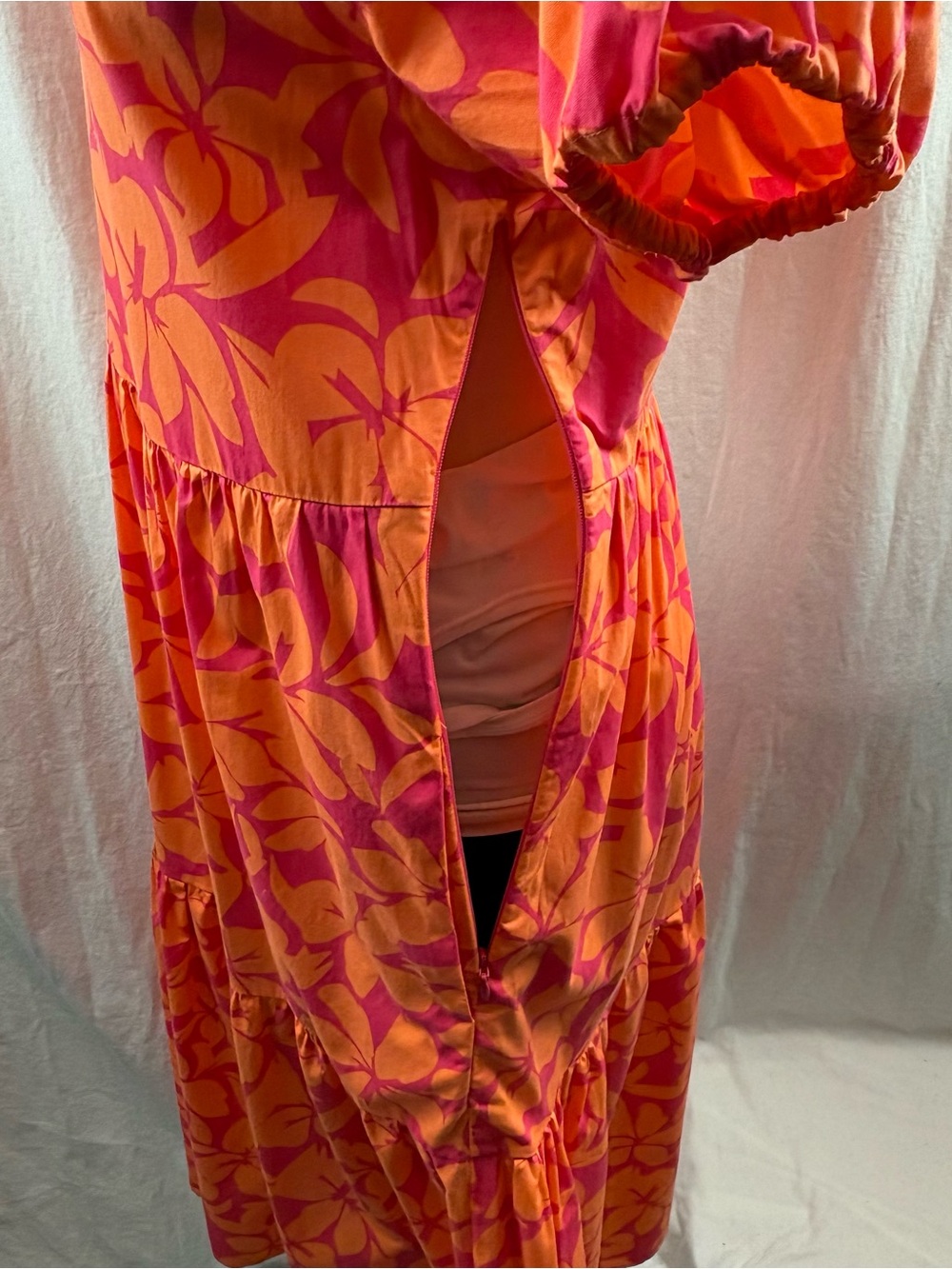 J. Crew Boho Floral Tiered Midi Dress Orange Pink Puff Sleeve 6 - Picture 9 of 10